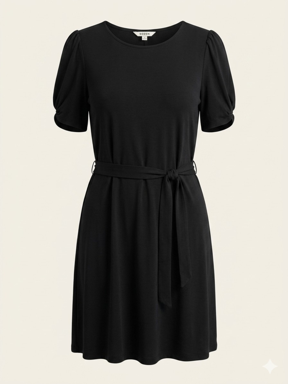 Boden Black Crewneck Tie-Waist Mini Dress Business Casual LBD
